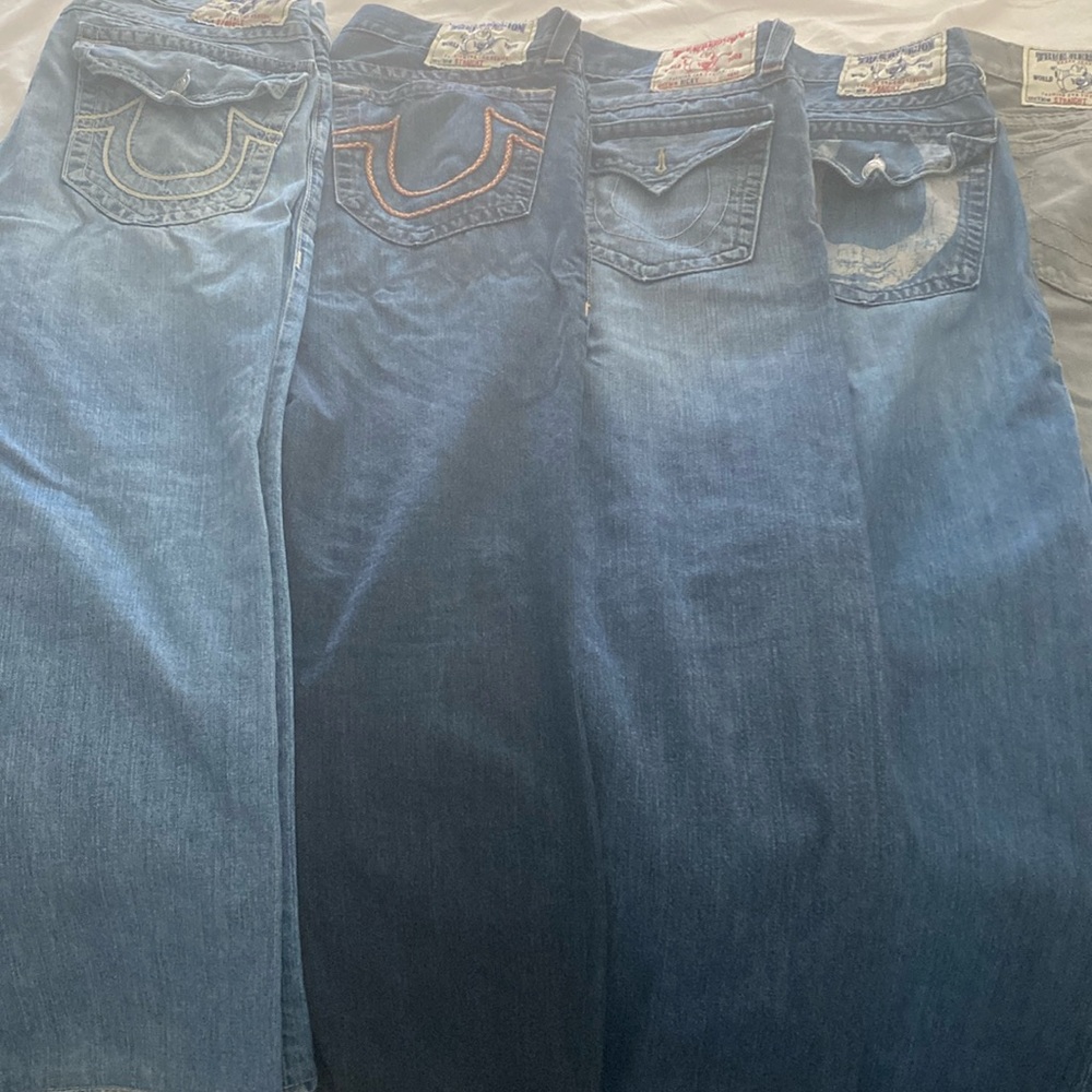 Authentic men’s True Religion denim jeans. $30/each or $120 for all.